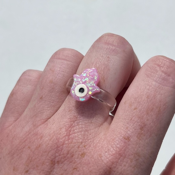 Hamsa Evil Eye Sparkle Ring Magenta Y2K - Picture 7 of 7